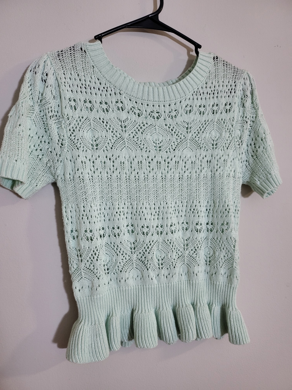 LC Lauren Conrad Light Mint Openwork Knit Short-Sleeve Top